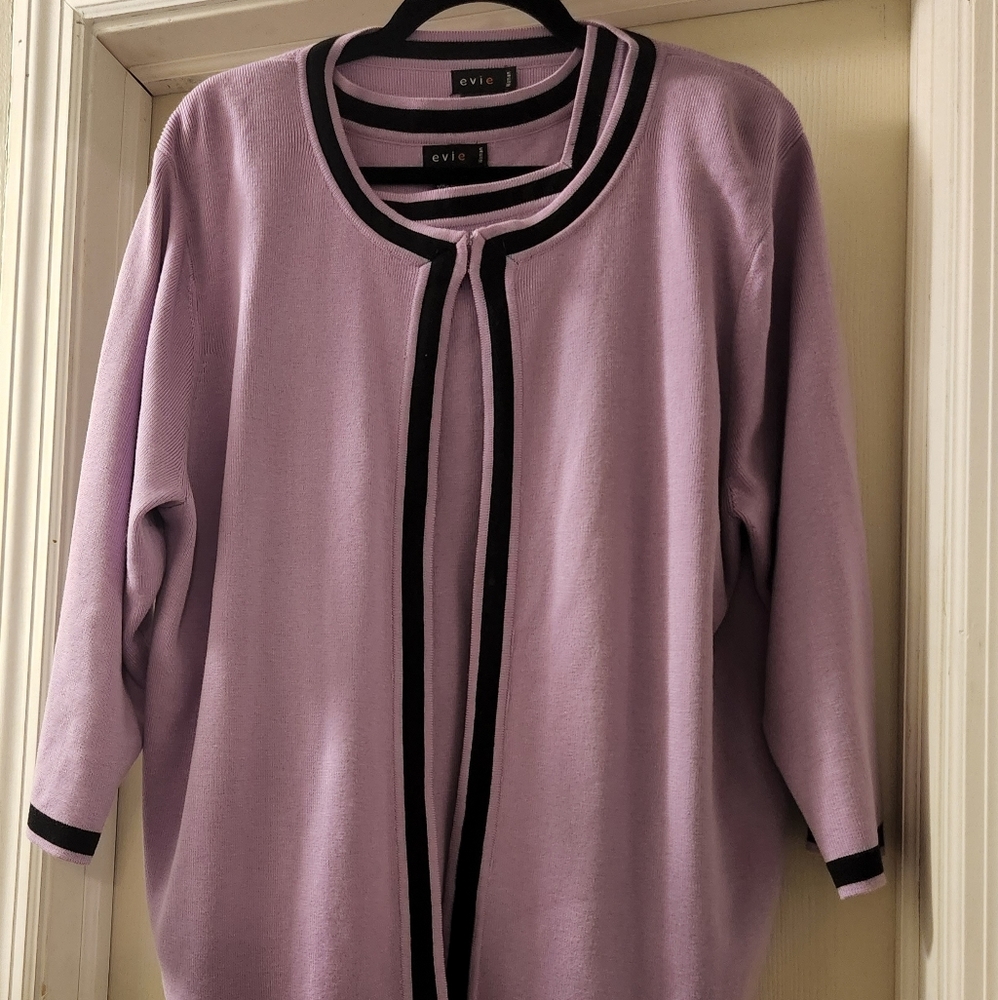 EVIE Womens Cardigan and Sleeveless Sweater Set Size 2XL Purple with Black Trim
